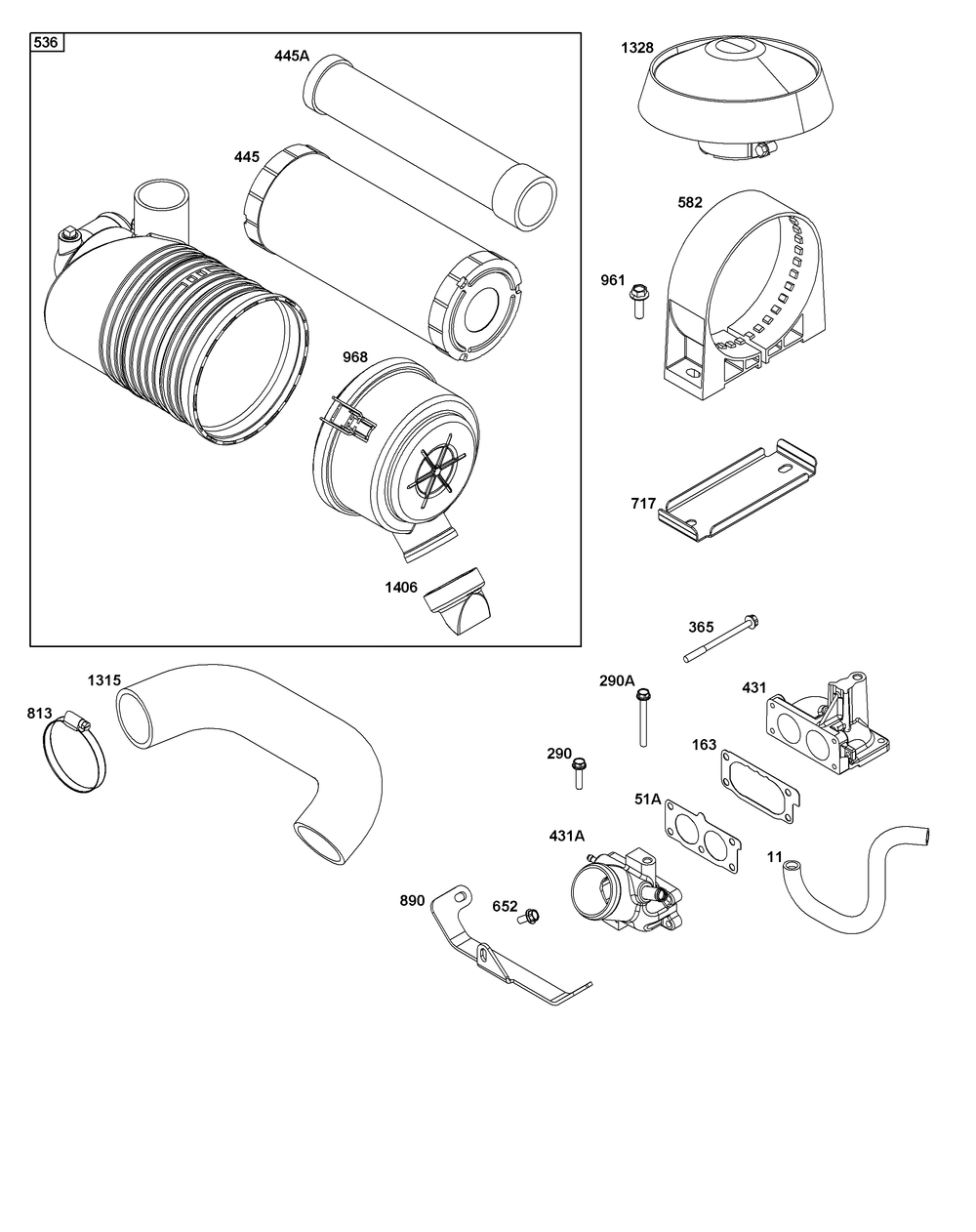 Air Cleaner Group Diagram and Parts List for 543477-3301-J1 400000 - 699999 Briggs and Stratton Engine